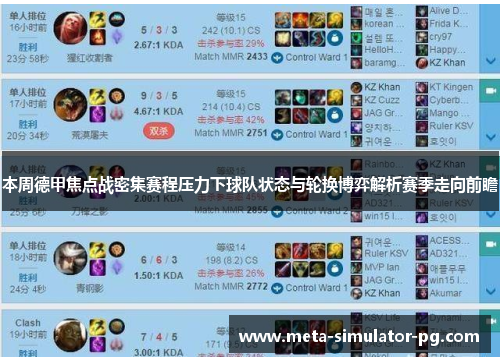 本周德甲焦点战密集赛程压力下球队状态与轮换博弈解析赛季走向前瞻