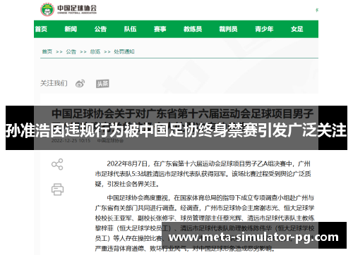孙准浩因违规行为被中国足协终身禁赛引发广泛关注