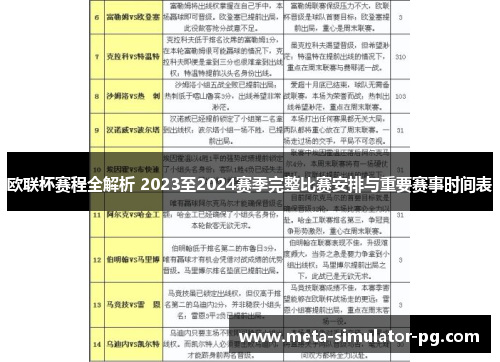 欧联杯赛程全解析 2023至2024赛季完整比赛安排与重要赛事时间表 欧联杯赛程全解析 2023至2024赛季完整比赛安排与重要赛事时间表